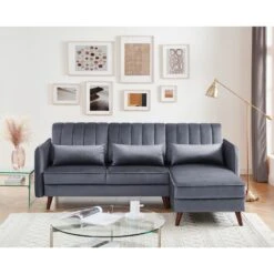 Canapé D'angle IDAHO En Velours Gris Fixe -Maison Jardin Élégance canape angle idaho velours gris angle fixe 5