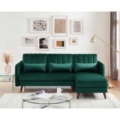 Canapé Angle IDAHO En Velours Vert Fixe