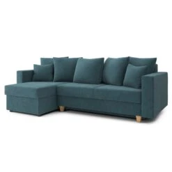 Canapé D'angle KRISTI Convertible Tissu Bleu Paon 4 Places -Maison Jardin Élégance canape angle kristi convertible tissu bleu paon 4 places 2