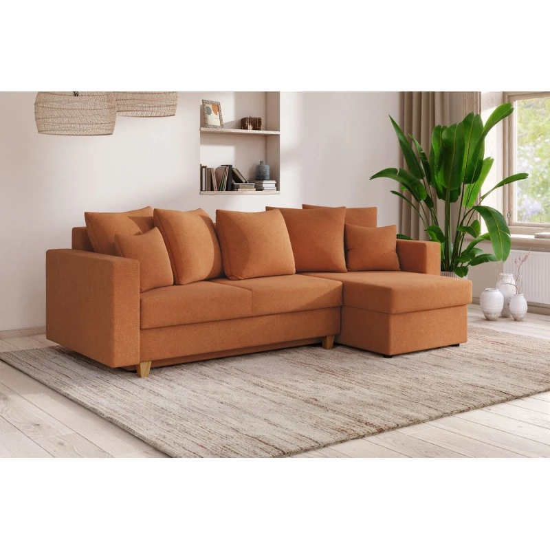 Canapé D'angle KRISTI Convertible Tissu Rouille 4 Places 9 Canapé D'angle KRISTI Convertible Tissu Rouille 4 Places – Image 9