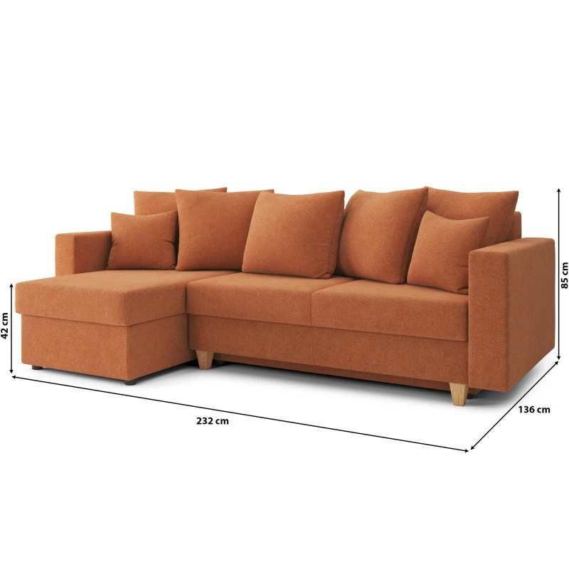 Canapé D'angle KRISTI Convertible Tissu Rouille 4 Places 10 Canapé D'angle KRISTI Convertible Tissu Rouille 4 Places – Image 10