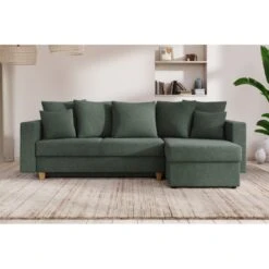 Canapé D'angle KRISTI Convertible Tissu Vert 4 Places