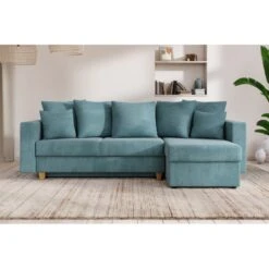 Canapé D'angle KRISTI Convertible Velours Côtelé Bleu Clair 4 Places