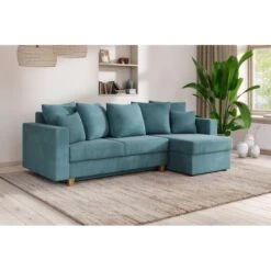 Canapé D'angle KRISTI Convertible Velours Côtelé Bleu Clair 4 Places -Maison Jardin Élégance canape angle kristi convertible velours cotele bleu clair 4 places 7