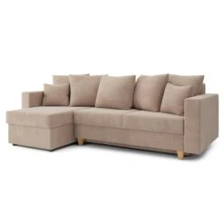 Canapé D'angle KRISTI Convertible Velours Côtelé Grège 4 Places -Maison Jardin Élégance canape angle kristi convertible velours cotele grege 4 places 2