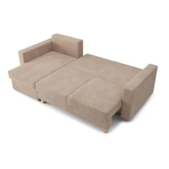 Canapé D'angle KRISTI Convertible Velours Côtelé Grège 4 Places -Maison Jardin Élégance canape angle kristi convertible velours cotele grege 4 places 3