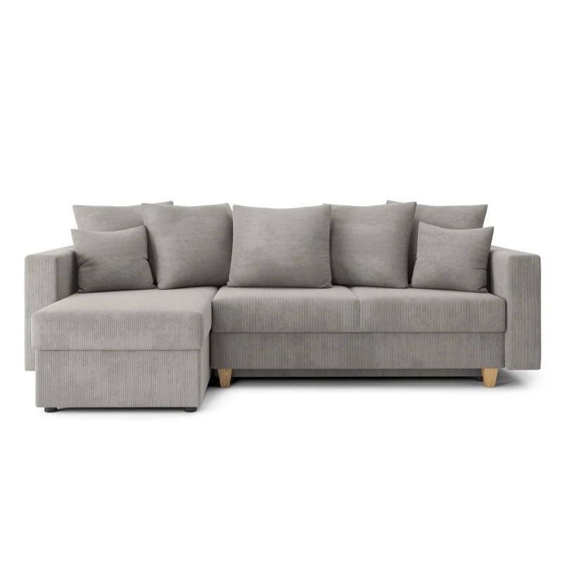 Canapé D'angle KRISTI Convertible Velours Côtelé Gris Clair 4 Places 2 Canapé D'angle KRISTI Convertible Velours Côtelé Gris Clair 4 Places – Image 2