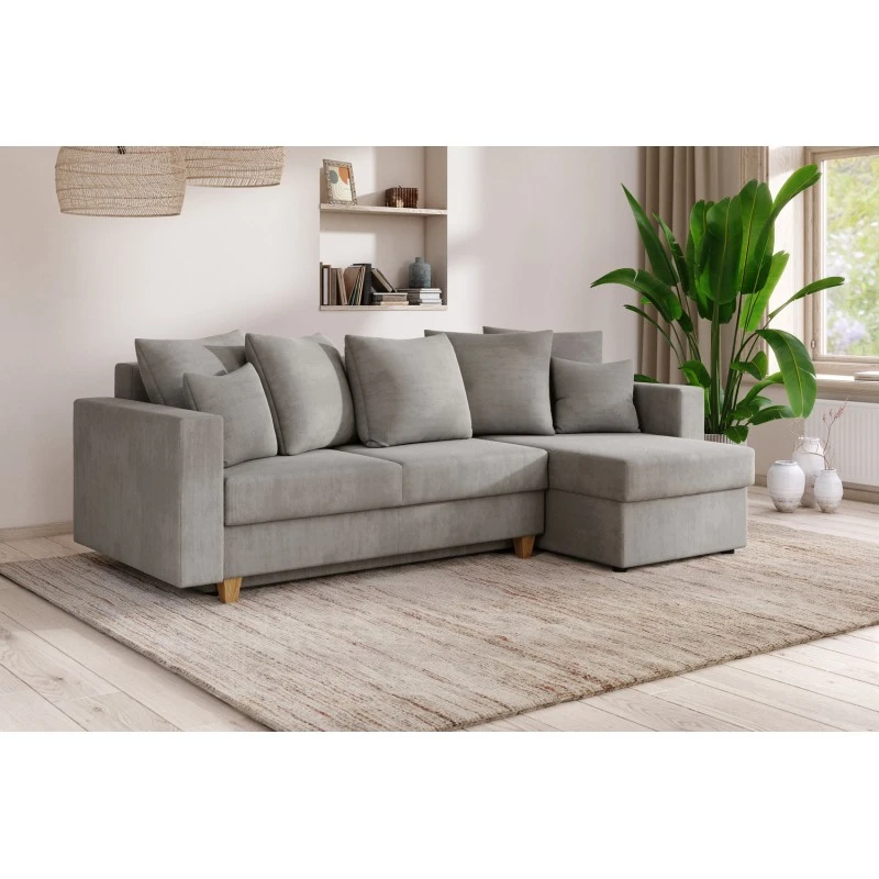 Canapé D'angle KRISTI Convertible Velours Côtelé Gris Clair 4 Places 8 Canapé D'angle KRISTI Convertible Velours Côtelé Gris Clair 4 Places – Image 8