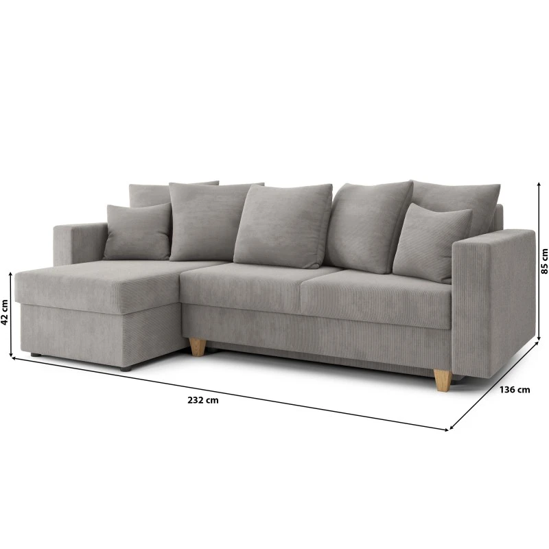 Canapé D'angle KRISTI Convertible Velours Côtelé Gris Clair 4 Places 9 Canapé D'angle KRISTI Convertible Velours Côtelé Gris Clair 4 Places – Image 9