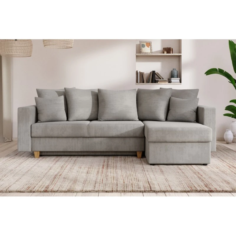 Canapé D'angle KRISTI Convertible Velours Côtelé Gris Clair 4 Places 1 Canapé D'angle KRISTI Convertible Velours Côtelé Gris Clair 4 Places