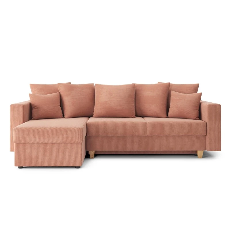 Canapé D'angle KRISTI Convertible Velours Côtelé Rose 4 Places 2 Canapé D'angle KRISTI Convertible Velours Côtelé Rose 4 Places – Image 2