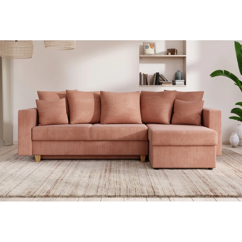 Canapé D'angle KRISTI Convertible Velours Côtelé Rose 4 Places 1 Canapé D'angle KRISTI Convertible Velours Côtelé Rose 4 Places