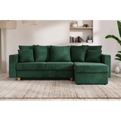 Canapé D'angle KRISTI Convertible Velours Côtelé Vert 4 Places