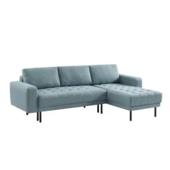 Canapé D'angle MEGEVE En Tissu Vert D'eau 5 Places Convertible -Maison Jardin Élégance canape angle megeve vert 5 places 5