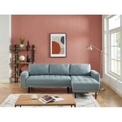 Canapé D'angle MEGEVE En Tissu Vert D'eau 5 Places Convertible -Maison Jardin Élégance canape angle megeve vert 5 places 6