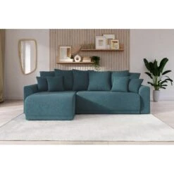 Canapé D'angle NOVA Convertible Tissu Bleu Paon 4 Places