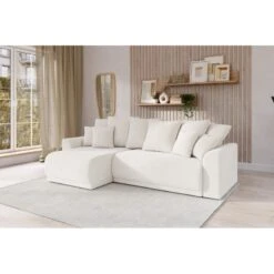 Canapé D'angle NOVA Convertible Tissu Bouclette Blanc 4 Places -Maison Jardin Élégance canape angle nova convertible tissu bouclette blanc 4 places 7