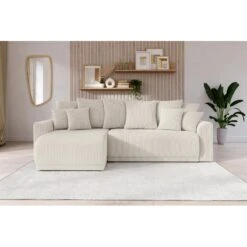 Canapé D'angle NOVA Convertible Velours Côtelé Beige 4 Places