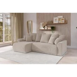 Canapé D'angle NOVA Convertible Velours Côtelé Grège 4 Places -Maison Jardin Élégance canape angle nova convertible velours cotele grege 4 places 7