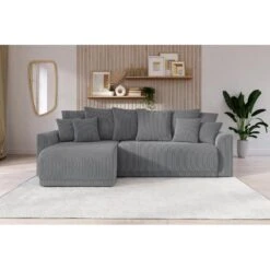 Canapé D'angle NOVA Convertible Velours Côtelé Gris Souris 4 Places