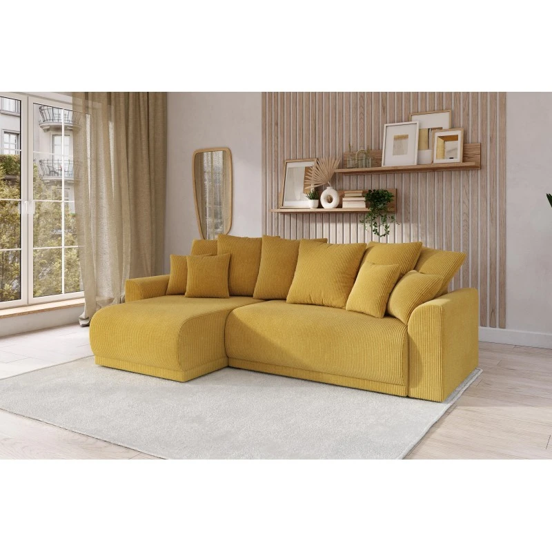 Canapé D'angle NOVA Convertible Velours Côtelé Jaune 4 Places 8 Canapé D'angle NOVA Convertible Velours Côtelé Jaune 4 Places – Image 8