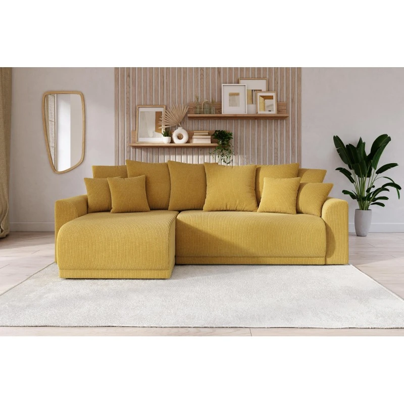 Canapé D'angle NOVA Convertible Velours Côtelé Jaune 4 Places 1 Canapé D'angle NOVA Convertible Velours Côtelé Jaune 4 Places