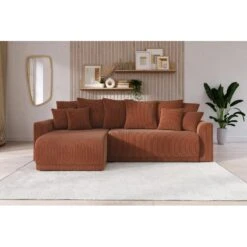 Canapé D'angle NOVA Convertible Velours Côtelé Terracotta 4 Places