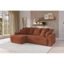 Canapé D'angle NOVA Convertible Velours Côtelé Terracotta 4 Places -Maison Jardin Élégance canape angle nova convertible velours cotele terracotta 4 places 8