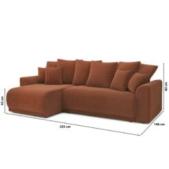 Canapé D'angle NOVA Convertible Velours Côtelé Terracotta 4 Places -Maison Jardin Élégance canape angle nova convertible velours cotele terracotta 4 places 9