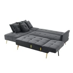 Canapé Panoramique AROMA Convertible En Velours Anthracite 6 Places -Maison Jardin Élégance canape aroma en velours anthracite version panoramique 3