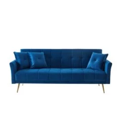 Canapé AROMA Droit Et Convertible En Velours Bleu