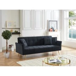 Canapé AROMA Droit Et Convertible En Velours Noir