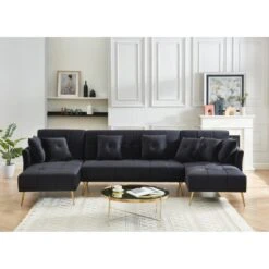 Canapé AROMA En Velours Noir Version Panoramique -Maison Jardin Élégance canape aroma velours noir forme en u 2