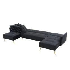 Canapé AROMA En Velours Noir Version Panoramique -Maison Jardin Élégance canape aroma velours noir forme en u 4