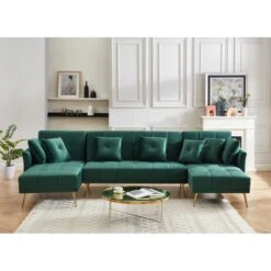 Canapé AROMA En Velours Vert Version Panoramique -Maison Jardin Élégance canape aroma velours vert forme en u 2