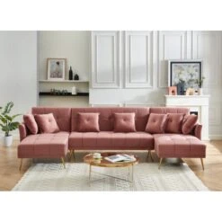 Canapé AROMA En Velours Vieux Rose Version Panoramique -Maison Jardin Élégance canape aroma velours vieux rose forme en u 2