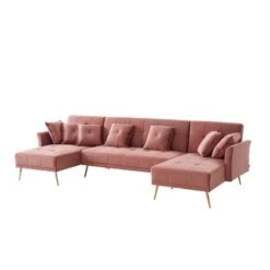 Canapé AROMA En Velours Vieux Rose Version Panoramique -Maison Jardin Élégance canape aroma velours vieux rose forme en u 4