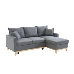 Canapé D'angle BOSTON Convertible Tissu Gris Chiné -Maison Jardin Élégance canape boston tissu gris chine angle convertible 2