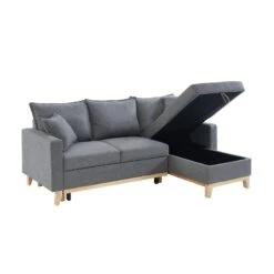 Canapé D'angle BOSTON Convertible Tissu Gris Chiné -Maison Jardin Élégance canape boston tissu gris chine angle convertible 4