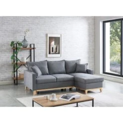 Canapé D'angle BOSTON Convertible Tissu Gris Chiné -Maison Jardin Élégance canape boston tissu gris chine angle convertible 7
