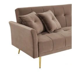 Canapé D'angle AROMA Convertible 5 Places Velours Taupe -Maison Jardin Élégance canape d angle aroma convertible 5 places velours taupe 4