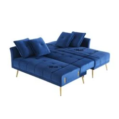 Canapé D'angle AROMA Convertible Velours Bleu 4 Places -Maison Jardin Élégance canape d angle aroma convertible velours bleu 4 places 8