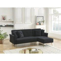 Canapé D'angle AROMA Convertible Velours Noir 4 Places -Maison Jardin Élégance canape d angle aroma convertible velours noir 4 places 6