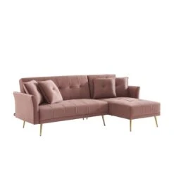 Canapé D'angle AROMA Convertible Velours Rose 4 Places -Maison Jardin Élégance canape d angle aroma convertible velours rose 4 places 2