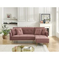 Canapé D'angle AROMA Convertible Velours Rose 4 Places