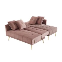Canapé D'angle AROMA Convertible Velours Rose 4 Places -Maison Jardin Élégance canape d angle aroma convertible velours rose 4 places 3