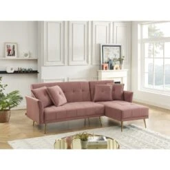 Canapé D'angle AROMA Convertible Velours Rose 4 Places -Maison Jardin Élégance canape d angle aroma convertible velours rose 4 places 6