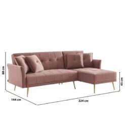Canapé D'angle AROMA Convertible Velours Rose 4 Places -Maison Jardin Élégance canape d angle aroma convertible velours rose 4 places 7