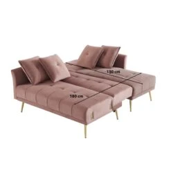Canapé D'angle AROMA Convertible Velours Rose 4 Places -Maison Jardin Élégance canape d angle aroma convertible velours rose 4 places 8