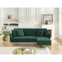 Canapé D'angle AROMA Convertible Velours Vert 4 Places